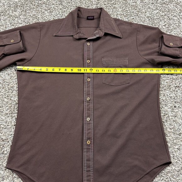 Vtg 70s Sutton Knits Dark Brown Long Sleeve Button Down Shirt L Rainbow Threads - Picture 5 of 8